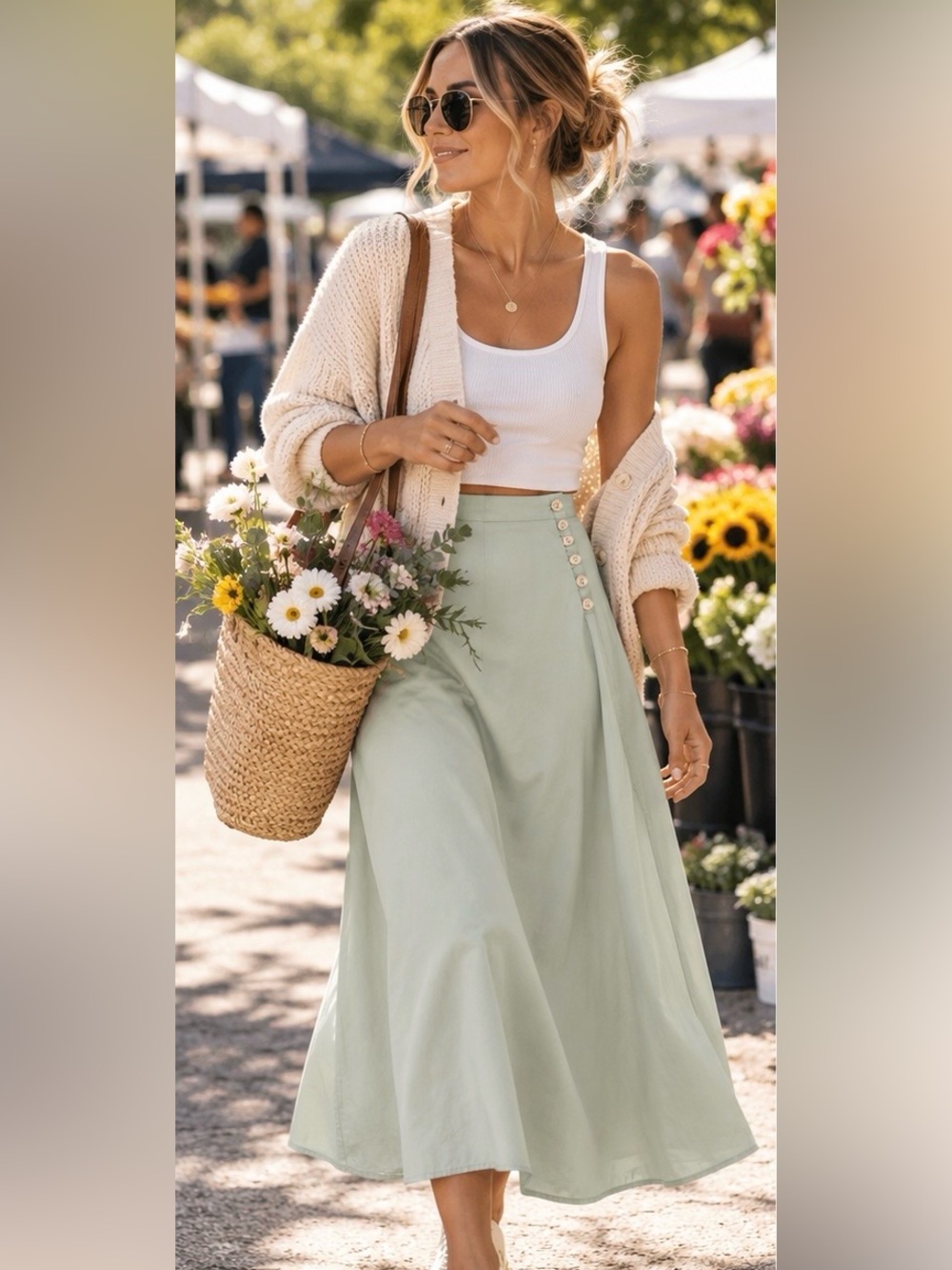J.Jill 100% Tencel A-Line Maxi Skirt Size 10 Pale Mint Side Button Y2K